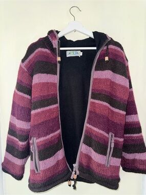 Laundromat Wool Striped Hooded Sweater Jacket Size M Nepal